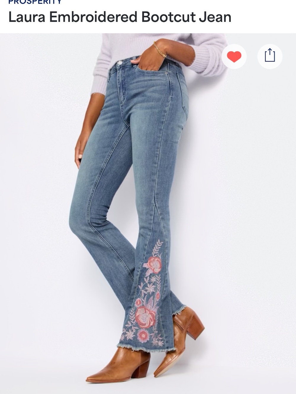 Embroidered Flare Jeans - Light Blue with Pink Floral